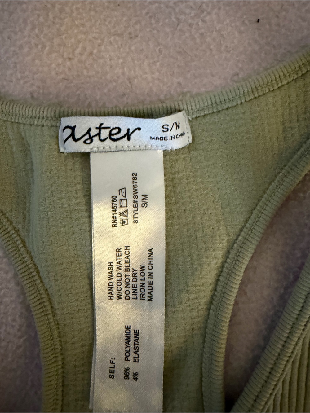 Re/Done Light Olive Ribbed V‑Neck Racerback Tank - Picture 2 of 3